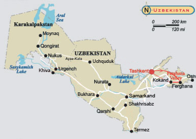 Map of Uzbekistan tour - Around the Ancient Cities of the Orient