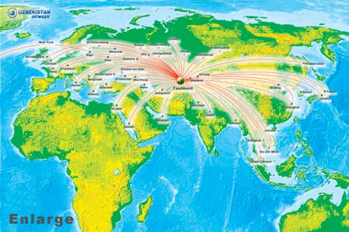International flights of Uzbekistan Airways (Havo Yullari Airline)