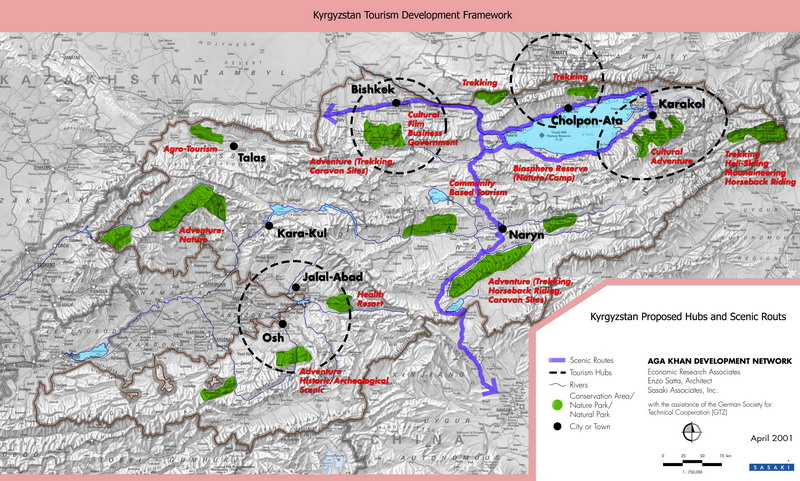 Map of Kyrgyzstan. Kyrgyzstan proposed hubs & scenic routs. Kyrgyzstan map