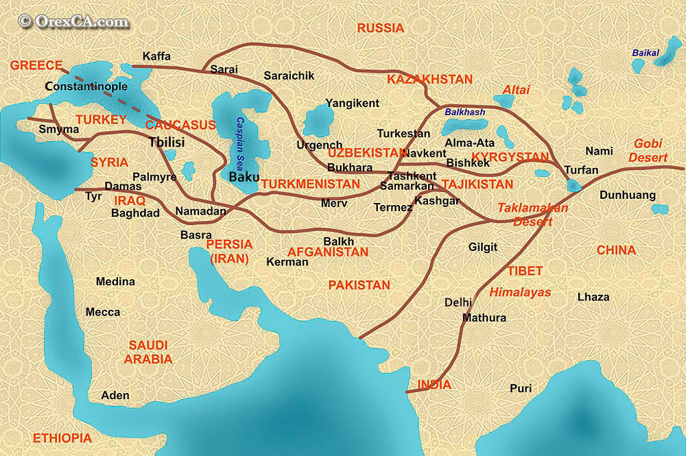 Silk Road Map Labeled The Great Silk Road Map :: Map Of Ancient Silk Road With Modern Cities And  Countries