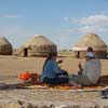 Camel riding in Kyzyl-Kum desert. Visit Kazakh and Karakalpak nomadic yurts