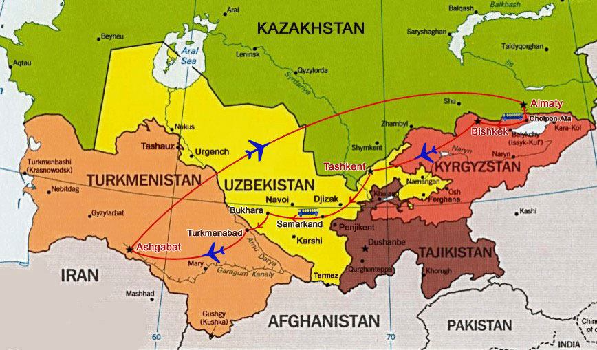 Карта туркмении и узбекистана